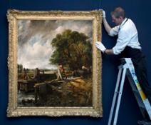 Sotheby's Gallery Technician Hanging Constable's The Lock