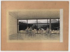 Michelangelo Perghem Gelmi Concorso albergo Terme di Comano Vista dal soggiorno dell’albergo verso la valle del Sarca, 1958-1