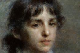Ranzoni D. - Ritratto della signora Antonietta di Snt. Leger, olio su tela 100 x 69 cm (particolare volto)