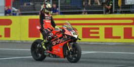 Alvaro Bautista on the finish line