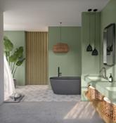 Silestone Sunlit Days Posidonia Green bathroom