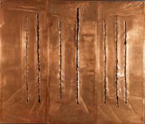 Lucio-Fontana-Concetto-spaziale-New-York-10-1962-lacerazioni-e-graffiti-su-rame-234-x-282-cm.