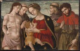 01 Nicola Filotesio detto Cola dell Amatrice Madonna che allatta il Bambino con i Santi Sebastiano Antonio Francesco e Rocco 