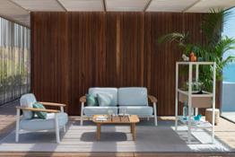 11 TWINS alu-teak 1-2 seater sofa + teak coffee table CAMALEON modular system RED CARPET rug