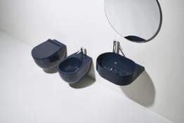 PO.MO by Simas  lavabo ovale con basetta sospeso, design Terri Pecora. Sanitari sospsesi VIGNONI Simas Design Team. Finitura 