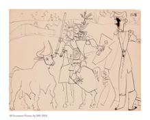 2. Pablo Picasso, Chevalier et picador dans l'arène, 1951, penna e inchiostro nero su carta   pen and black ink on paper, 50,