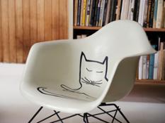 Eames Fiberglass Armchair with Steinberg Cat at the Eames House-7597617