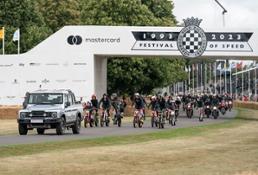 INEOS Grenadier Quartermaster leading 75 bikers all wearing Belstaff Trialmaster jackets to make 75 years of the iconic cloth