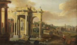 Antonio Joli, Veduta di Roma con capricci architettonici  bassa