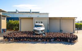 The Riviera team of 950 people celebrate the launching of the 6,000th Riviera at the company's 16