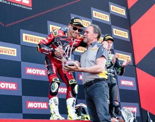 Giorgio Barbier (Pirelli) & Alvaro Bautista (Ducati)